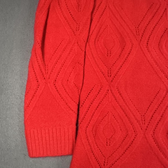 Talbots Sweater Womens Medium Red Diamond Knit Tunic Long Sleeve Crewneck Top - Picture 6 of 11